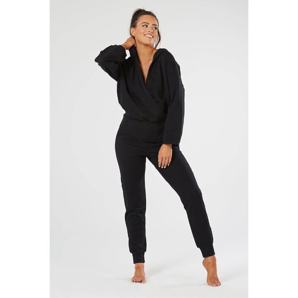 Nama Enlighten ll Toronto Ultra Soft Wrap Black Jumpsuit Loungewear Cozy Fleece